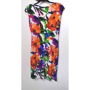 Lauren Ralph Lauren 6P Petite Multicolor Floral Ruched V-Neck Sheath Dress